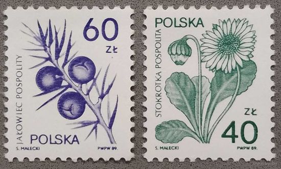 Марки Польша 1989г цветы