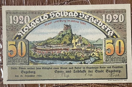 Нотгельд 50 пфеннигов 1920 год. Зегеберг,. Веймарская республика