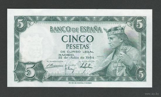 Испания 5 песет 1954 года. Тип P-146. Состояние aUNC