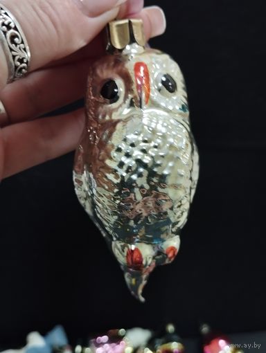 Игрушка ёлочная Сова, стекло. СССР