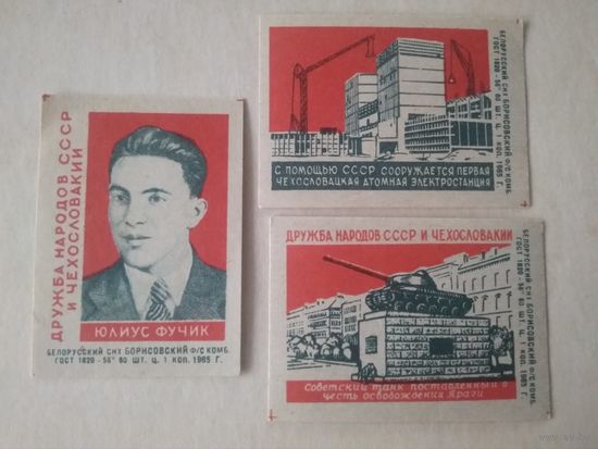 Спичечные этикетки ф.Борисов. Дружба народов СССР и Чехословакии. 1965 год