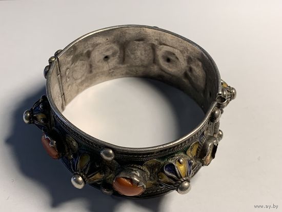 Серебряный афганский браслет (Кабул), с кораллами и эмалью