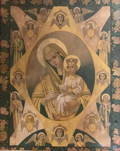 Старинная литография Божией Матери Неопалимая Купина