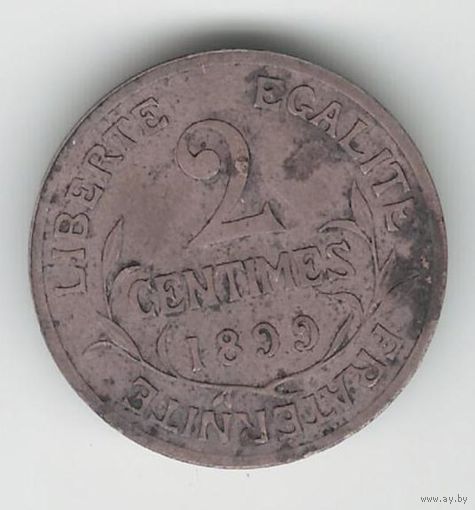 Франция 2 сантима 1899 года. Нечастая!