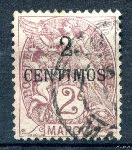 Французская почта в Марокко - 1908г. - аллегория, 2 с - 1 марка - гашёная [Mi 21]. #1-Fr-13-A-1