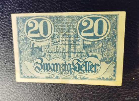 Нотгельд Австрия Оберестерейх 20 геллеров 1920