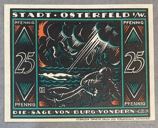 Нотгельд 25 пфеннигов 1921 год. Остерфельд. Веймарская республика