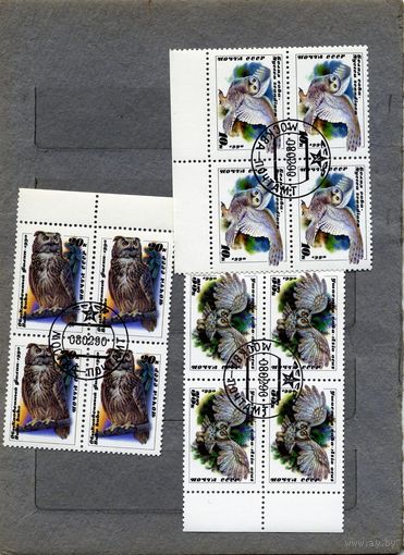 СССР, 1990, СОВЫ ,   серия 3м в к/блок     гашеная