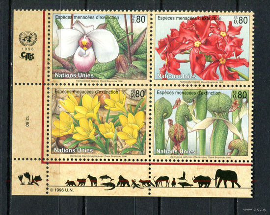 ООН (Женева) - 1996 - Цветы - сцепка - [Mi. 288-291] - полная серия - 4 марки. MNH.  (LOT A49)