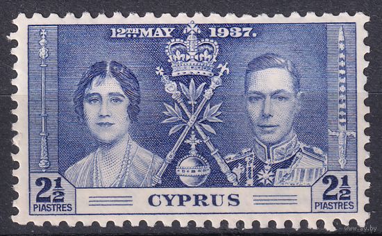 36.BrKS. Великобритания. Колонии.  Кипр. Коронация Георга VI и Елизаветы. 1937 г. 2 1/2P. Mi.#135.