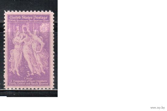 США-1940, (Мих.491), ** , Три грации, Живопись, Боттичелли (одиночка)