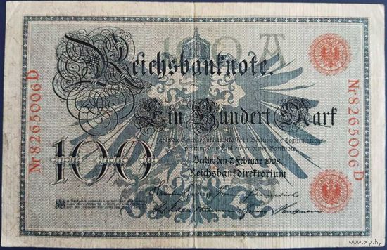 100 марок. 1908 г. Красная печать. Германия.