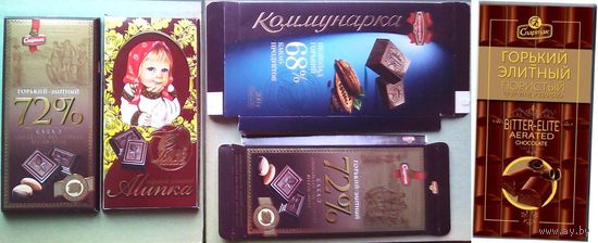 Картонная упаковка (пенал) от шоколадки 200г "Коммунарка" шоколад горький 68%, "Alunka" 90%, пористый и "Спартак" горький - элитный 72%. (Алунка, Алёнка, Алинка)