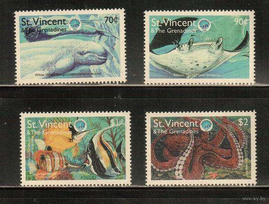 Сент-Винсент-1998(Мих.4427-4430) , **  , , Морская  Фауна , Рыбы, Киты