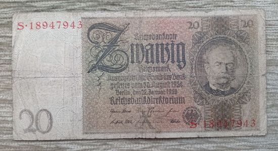 Werty71 Германия 20 марок 1924 1929 банкнота Веймарская Республика Веймар