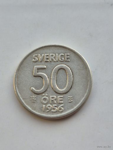 50 эре 1956 года Швеция. Серебро 400. Монета не чищена. 45381