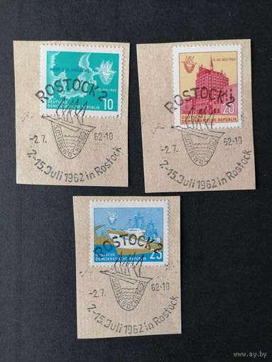 ГДР 1962 Полная серия марок "Судоверфь в Ростоке" (спецгашение) Mi.898-900 каталог 4.50 евро