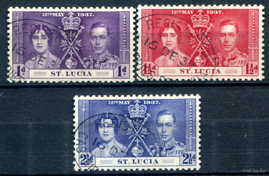 Британские колонии - Сент-Люсия - 1937г. - коронация короля Георга VI и королевы Елизаветы - 3 марки - полная серия, гашёные [Mi 96-98]. #2-Bc-58-A-1