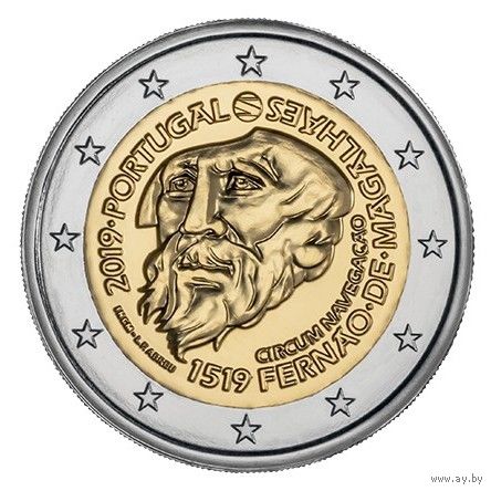 Португалия 2 евро, 2019 500 лет кругосветному плаванию Магеллана UNC