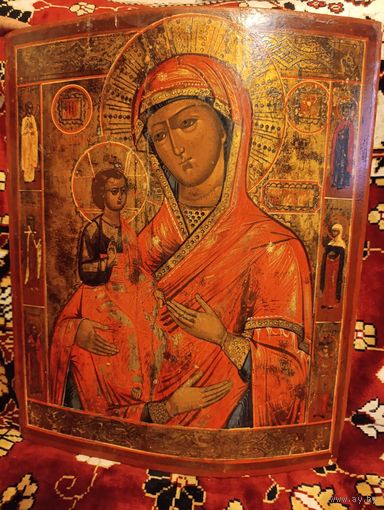 Икона "Матерь Божья Троеручица" с предстоящими, 19 век