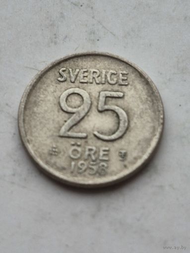 25 эре 1958 года Швеция. Серебро 400. Монета не чищена. 45211