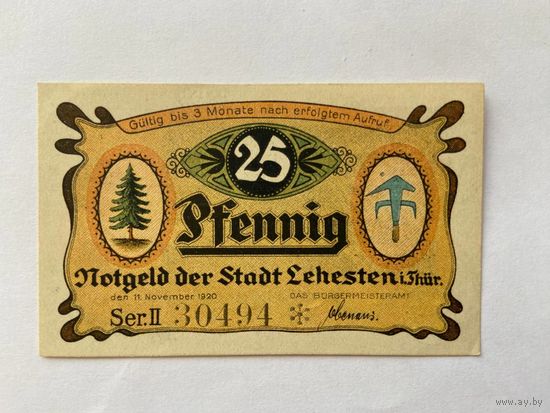 Нотгельд 25 пфеннигов Легенштайн. Веймарская республика - 1602