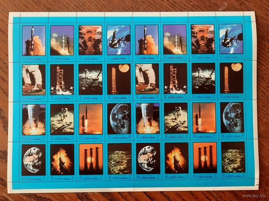 Аджман 1970г. Лист марок серии "Космические исследования. Программы"Аполлон" и "Джемини". **
