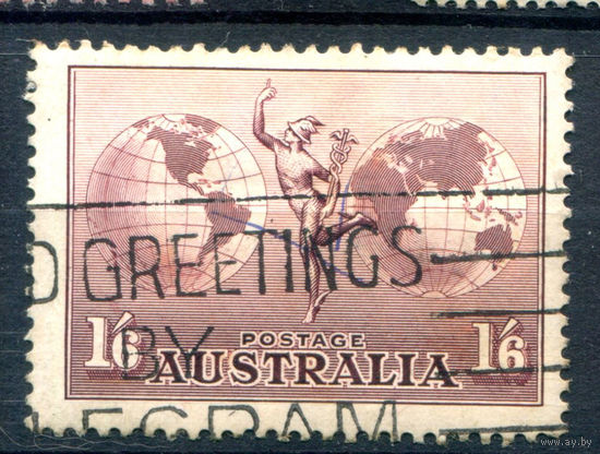 Австралия - 1934/48г. - авиапочта, Гермес, земной шар - 1 марка - полная серия, гашёная [Mi 126]. #3-WB-87-A-1