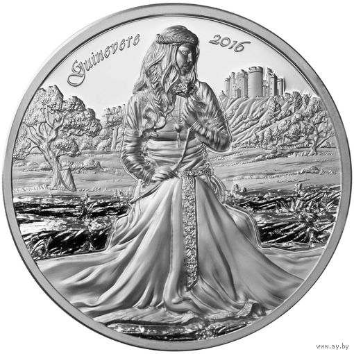 RARE Острова Кука 10 долларов 2016г. "Камелот: Гвиневра". Монета в капсуле; подарочном футляре; сертификат; коробка. СЕРЕБРО 62,20гр.(2 oz).