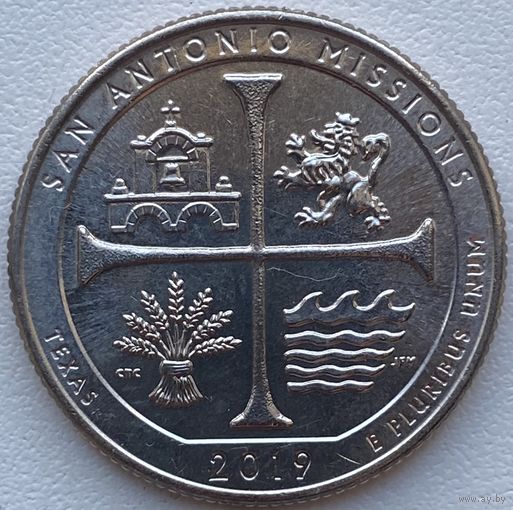 США 25 центов (квотер) 2019 г. D. Национальный исторический парк Миссии Сан-Антонио