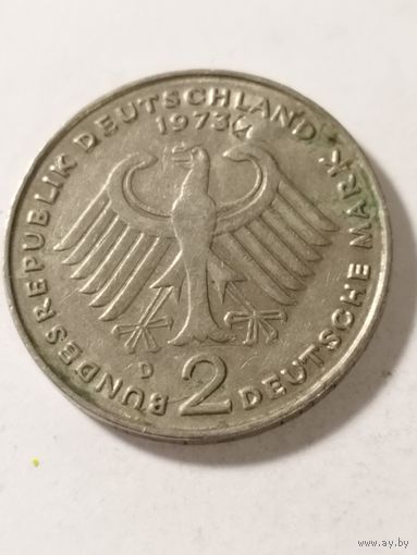 Германия 2 марки "Теодор Хойс. 20-и летние со дня основания ФРГ." 1973 D