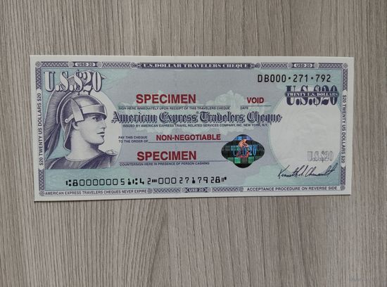 Чек Американ экспресс 20 долларов,второй тип,образец.