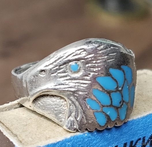 Старт с 1 Рубля !!! Кольцо Эмаль Серебро 925 Орел Ястреб 4.8г