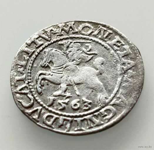 Полугрош 1563, Жигимонт Август, Вильно. Ав - без 'D G' в легенде, окончание легенды - LI, Рв - LITV. Герб Погоня малого размера