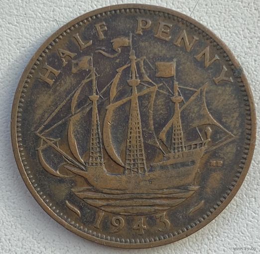 Великобритания 1/2 пенни 1943 г.