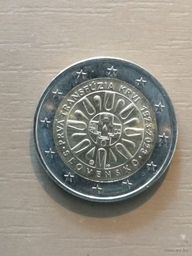 Словакия 2 евро, 2023 год, 100 лет первому переливанию крови в Словакии, UC# 110