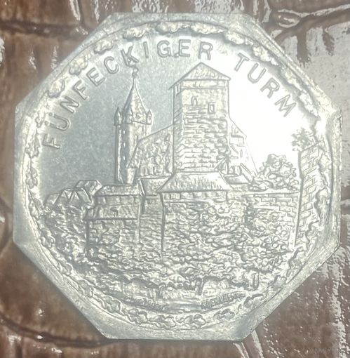 Германия Нюрнберг нотгельд 20 пфеннигов 1919 год Пятиугольная башня. трамвайный жетон