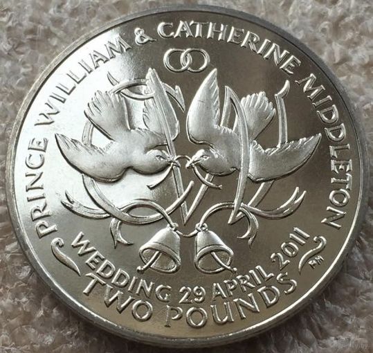 Остров Вознесения. 2 фунта 2011 год  KM#20  "Королевская свадьба /две птицы/"