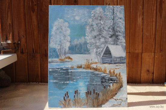 Картина "зимняя сказка",холст на картоне.