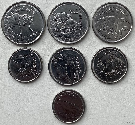 Бразилия 5, 10, 50, 100, 500, 1000 крузейро (крузейро-реал) 1992, 1993, 1994 г. Животный мир. Набор 7 монет