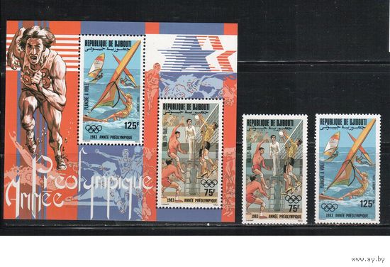 Джибути-1983 (Мих.361-362,Бл.75) ** ,Спорт,  ОИ-1984 , (полная серия),