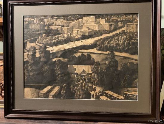 Марченко Л.М. "Минск. Набережная реки Свислочь". Гравюра. 1982 год.