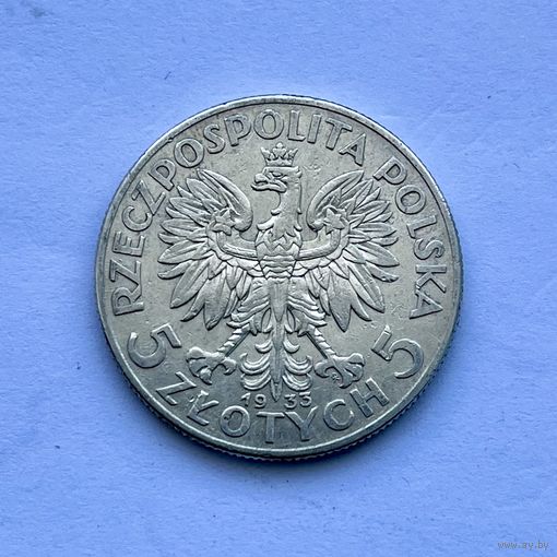 Монета СЕРЕБРО Польша 5 злотых 1933 год Ядвига ОТЛИЧНЫЕ