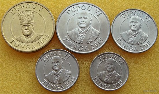 Тонга. Набор 5 монет 5, 10, 20, 50 сенити 1 паанга 2015 год  "Монеты не чищены!!!"