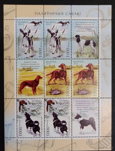 Марки Беларуси 2010 года МЛ Охотничьи собаки, фауна, КМ 863/65 каталог3 евро