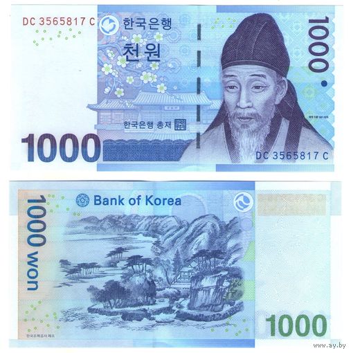 Южная Корея 1000 вон 2007 год UNC