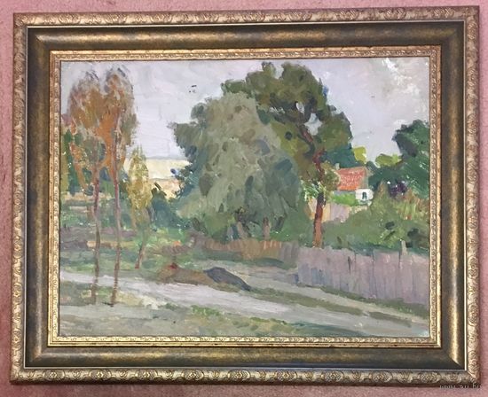 Крохалев П.С (Крохолев) "Вечер в Цюрюпинске",1961 г. Картон, масло.Размер 58х72 см.