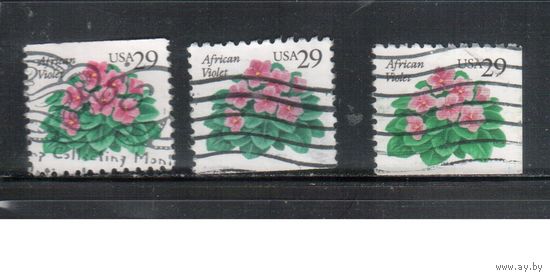 США-1993, (Мих.2404 D+Е), гаш., Стандарт, Флора, Цветы , (одиночка), 3 зубцовки(2)