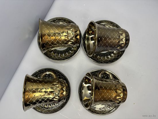 Кофейные пары "Тет-а -тет", стекло, золочение, Уршельский стеклозавод им. 10-ой годовщины Октября, СССР, 1973-1983 гг