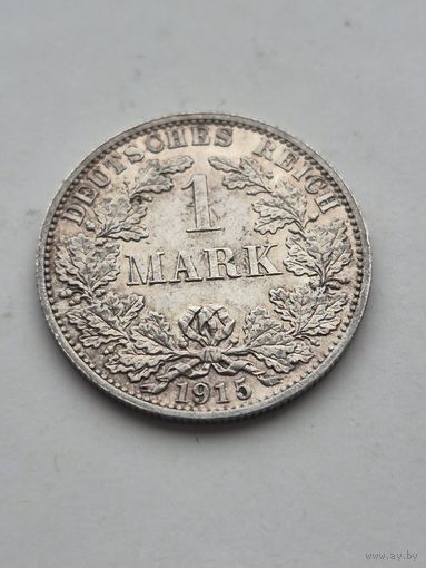 1 марка 1915 года. Германия. Вильгельм II. Серебро 900. Монета не чищена. 45433